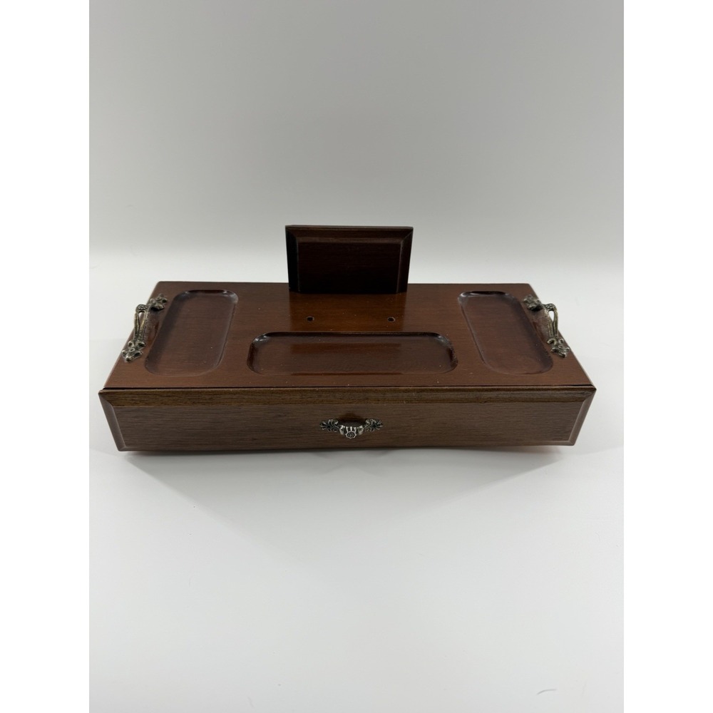 Vtg Men's Powell Wooden Box Dresser Valet Jewelry Felt Lined Drawer 1970s
